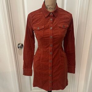 Free People Burnt Orange Corduroy Shirt Dress size XS